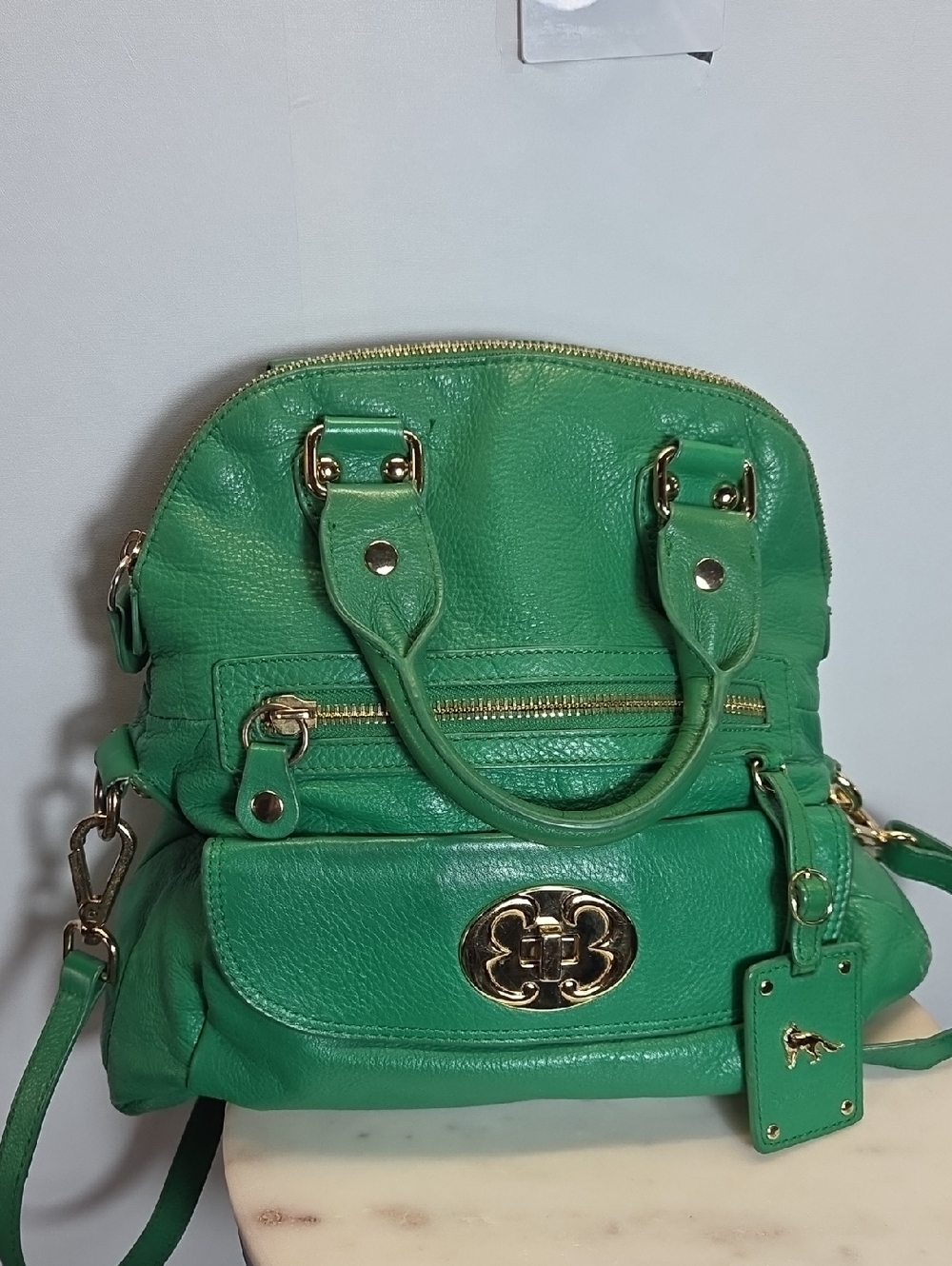 Emma Fox Green Leather Satchel with Gold Hardware